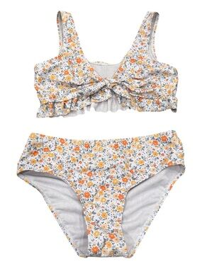 SHEIN White Floral Two-Piece Swim Bikini with Orange & Yellow Flowers